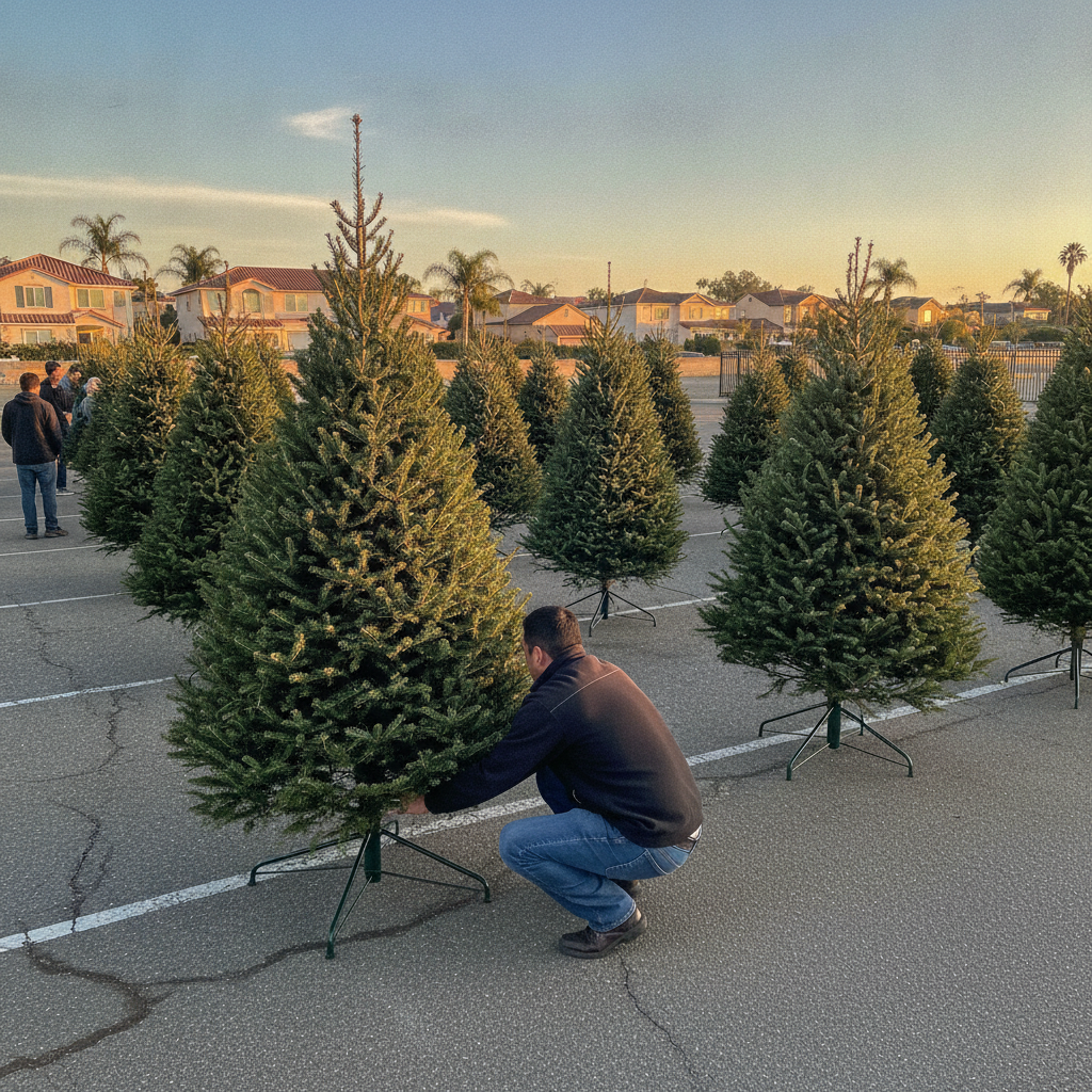 A volunteer checking a tree on the lot